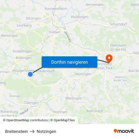 Breitenstein to Notzingen map