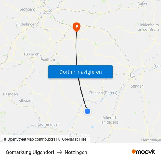 Gemarkung Uigendorf to Notzingen map