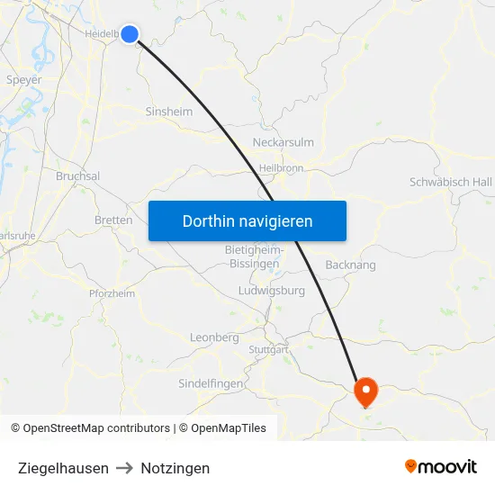 Ziegelhausen to Notzingen map