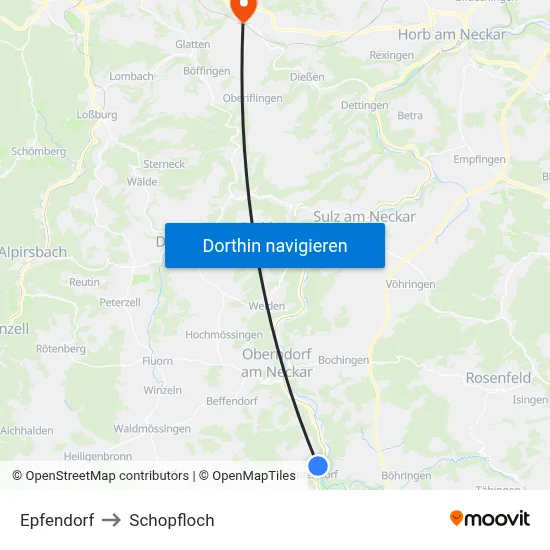 Epfendorf to Schopfloch map