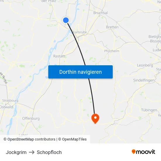Jockgrim to Schopfloch map