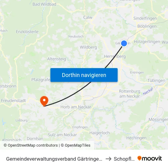 Gemeindeverwaltungsverband Gärtringen/Ehningen to Schopfloch map