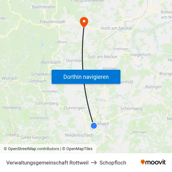 Verwaltungsgemeinschaft Rottweil to Schopfloch map
