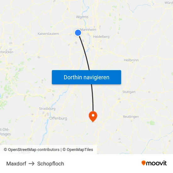 Maxdorf to Schopfloch map