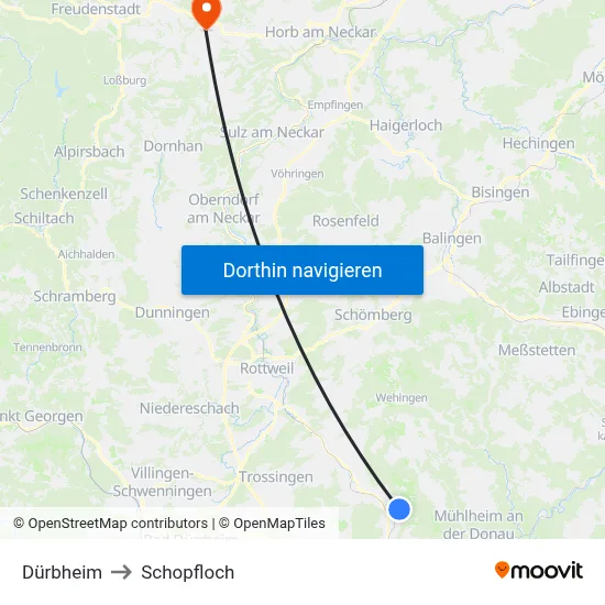 Dürbheim to Schopfloch map