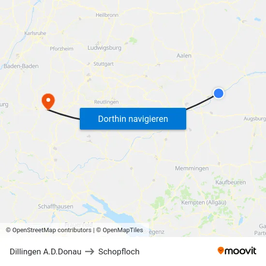 Dillingen A.D.Donau to Schopfloch map