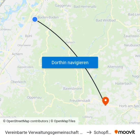 Vereinbarte Verwaltungsgemeinschaft Sinzheim to Schopfloch map