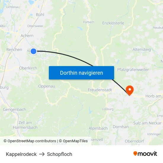Kappelrodeck to Schopfloch map