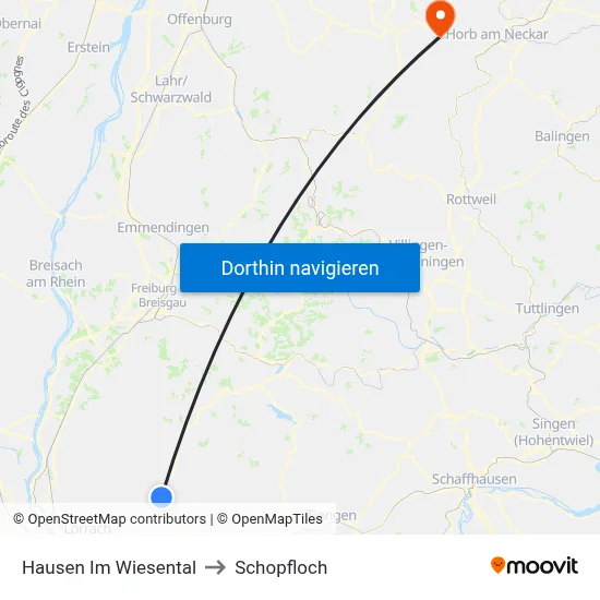 Hausen Im Wiesental to Schopfloch map