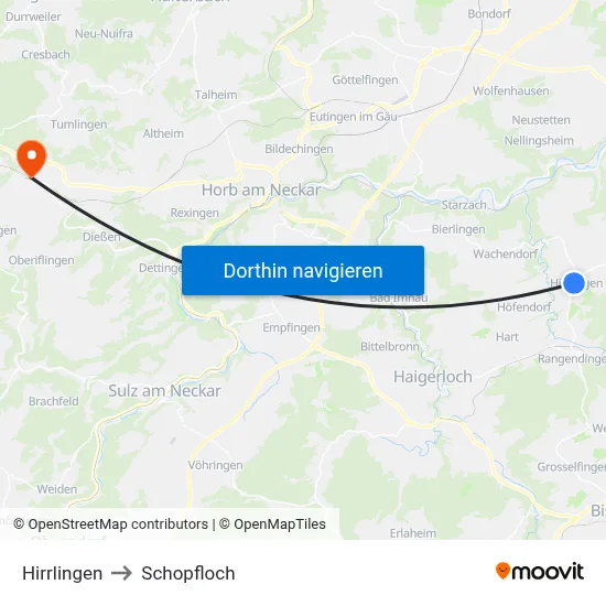 Hirrlingen to Schopfloch map