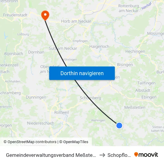 Gemeindeverwaltungsverband Meßstetten to Schopfloch map
