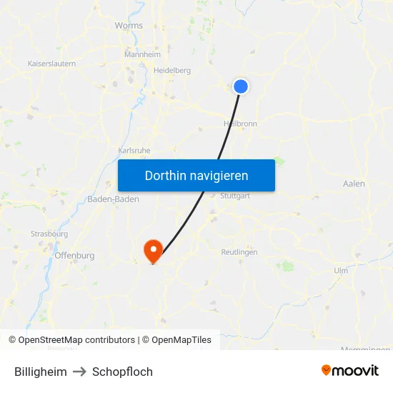 Billigheim to Schopfloch map