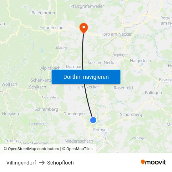 Villingendorf to Schopfloch map
