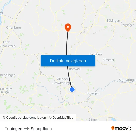 Tuningen to Schopfloch map
