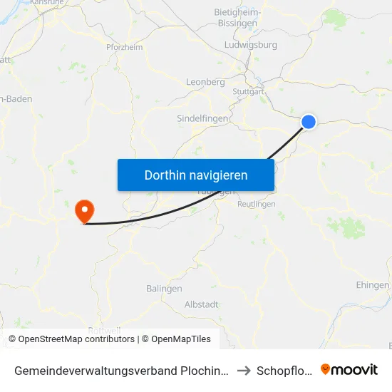 Gemeindeverwaltungsverband Plochingen to Schopfloch map