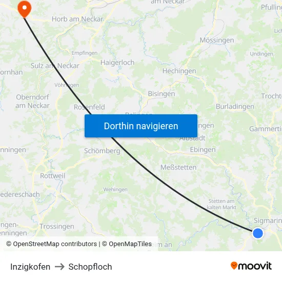 Inzigkofen to Schopfloch map
