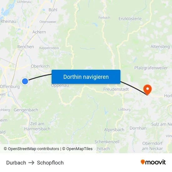 Durbach to Schopfloch map