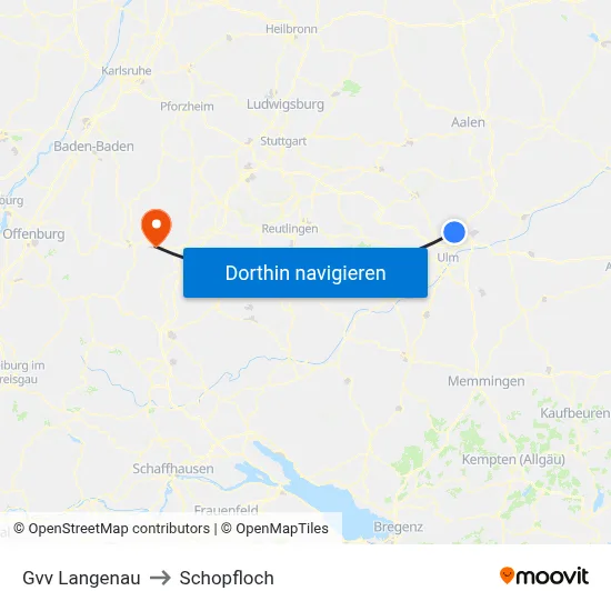 Gvv Langenau to Schopfloch map