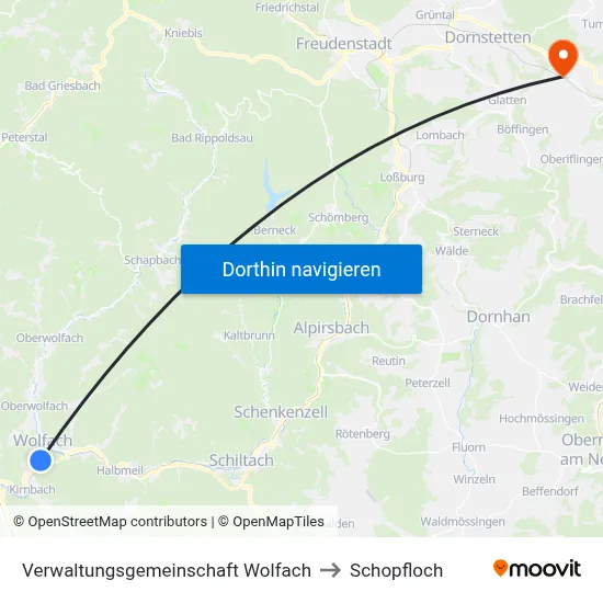 Verwaltungsgemeinschaft Wolfach to Schopfloch map