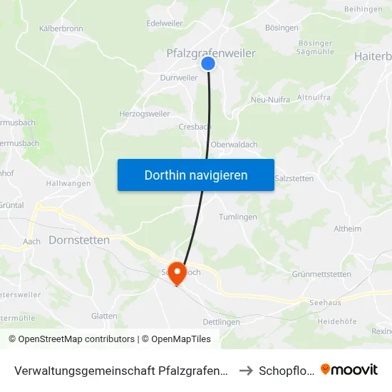 Verwaltungsgemeinschaft Pfalzgrafenweiler to Schopfloch map