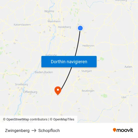 Zwingenberg to Schopfloch map