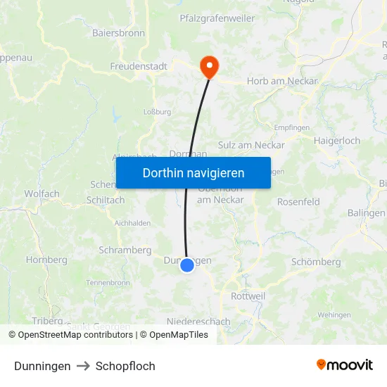 Dunningen to Schopfloch map