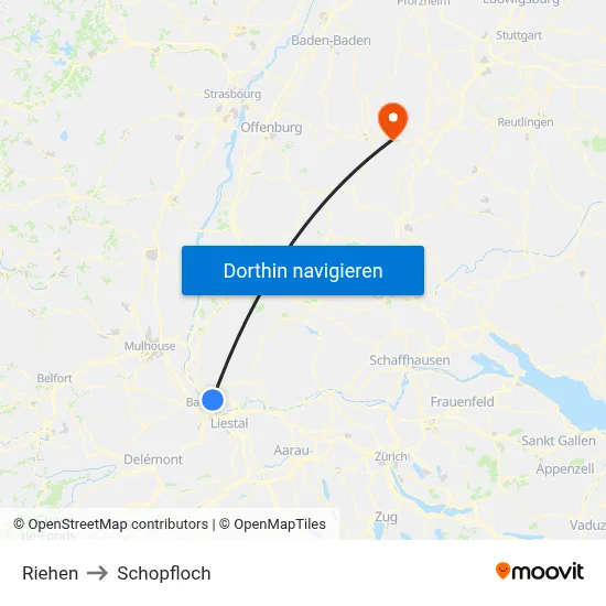 Riehen to Schopfloch map