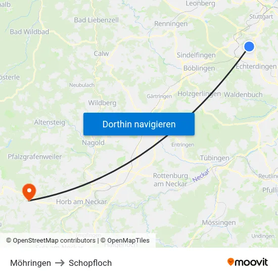 Möhringen to Schopfloch map