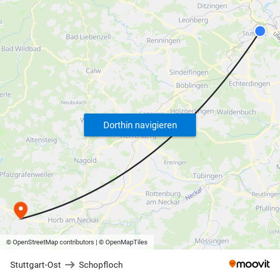 Stuttgart-Ost to Schopfloch map