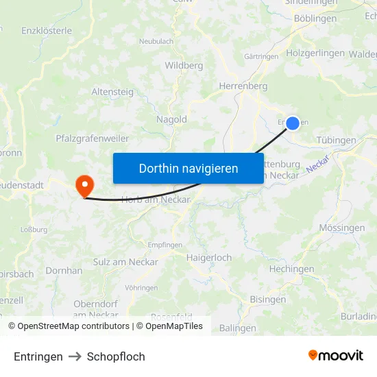 Entringen to Schopfloch map