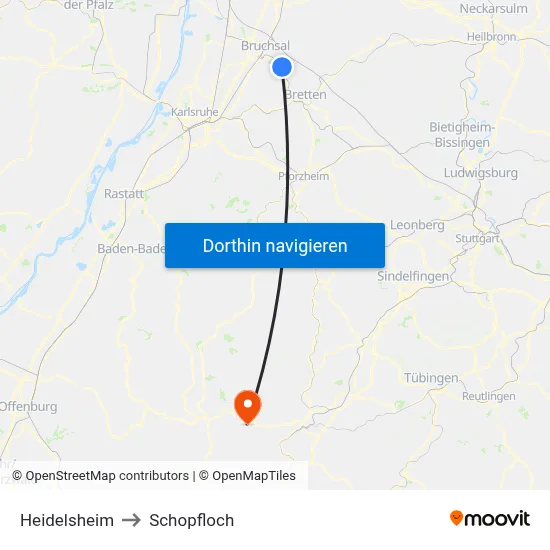 Heidelsheim to Schopfloch map