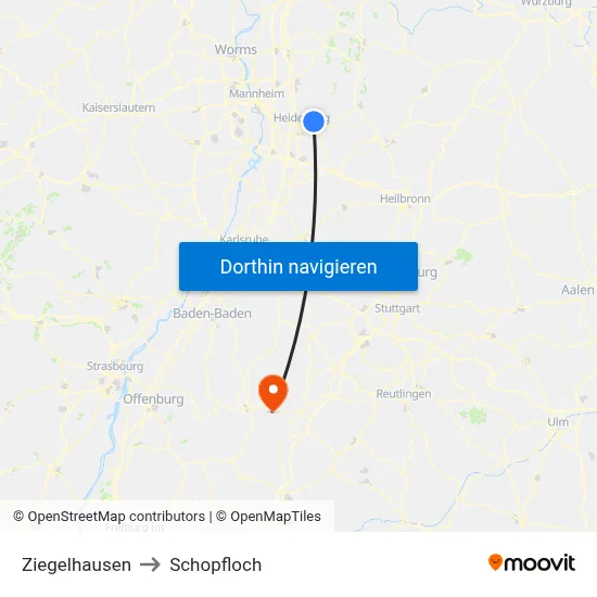 Ziegelhausen to Schopfloch map