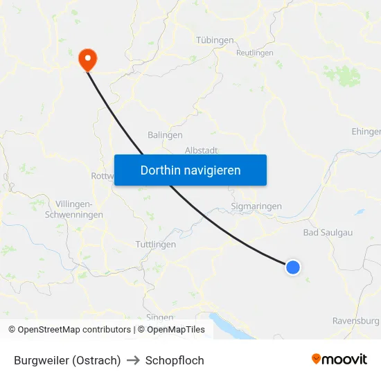 Burgweiler (Ostrach) to Schopfloch map