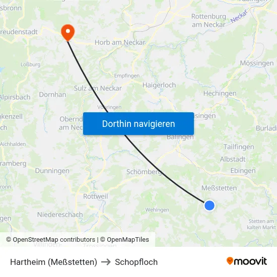 Hartheim (Meßstetten) to Schopfloch map