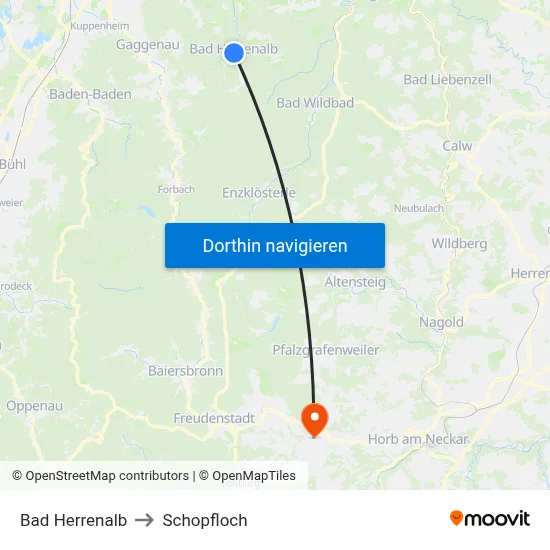Bad Herrenalb to Schopfloch map