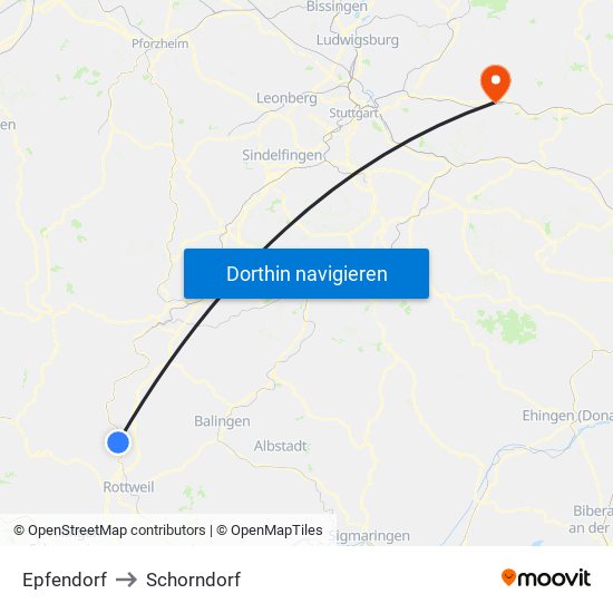 Epfendorf to Schorndorf map