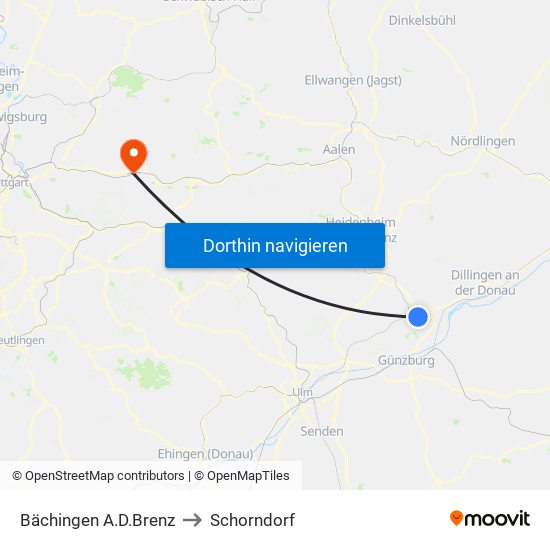 Bächingen A.D.Brenz to Schorndorf map