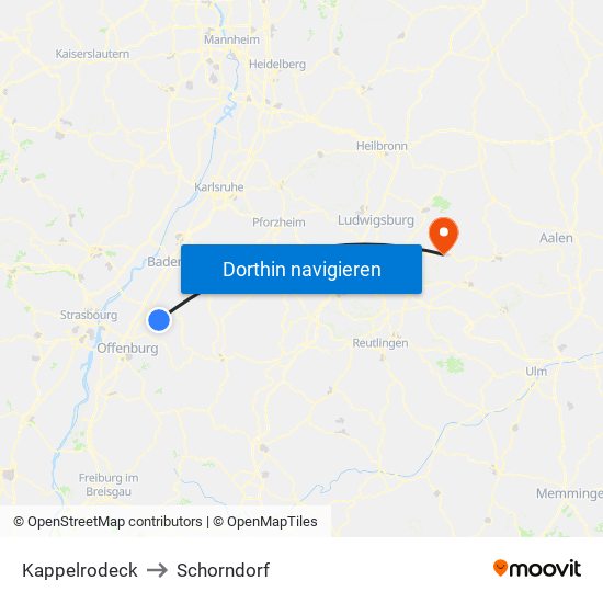 Kappelrodeck to Schorndorf map