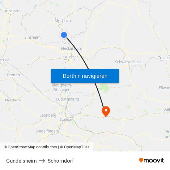 Gundelsheim to Schorndorf map