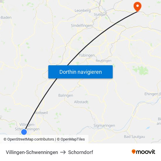 Villingen-Schwenningen to Schorndorf map