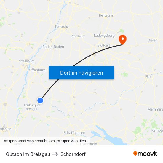 Gutach Im Breisgau to Schorndorf map