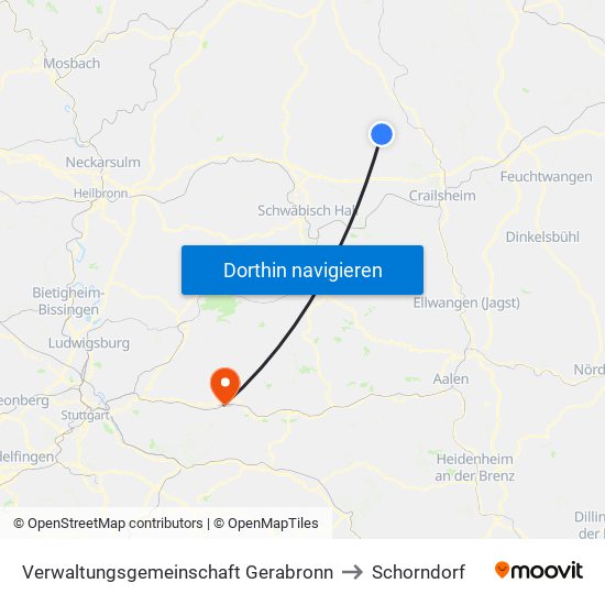 Verwaltungsgemeinschaft Gerabronn to Schorndorf map