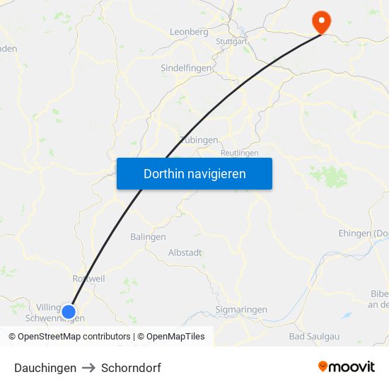 Dauchingen to Schorndorf map