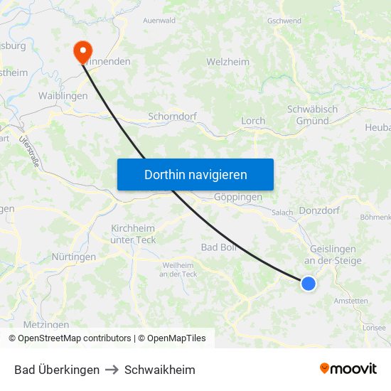 Bad Überkingen to Schwaikheim map