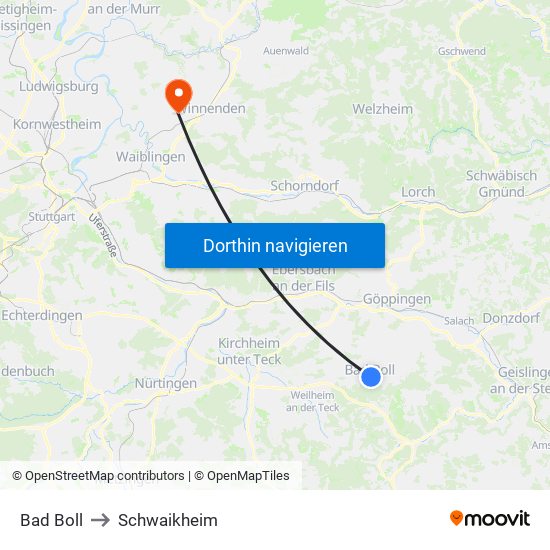 Bad Boll to Schwaikheim map