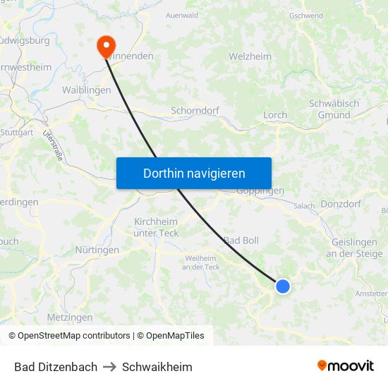 Bad Ditzenbach to Schwaikheim map