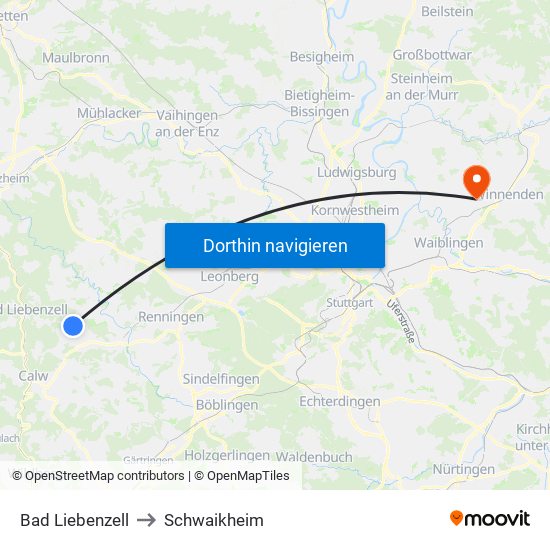 Bad Liebenzell to Schwaikheim map