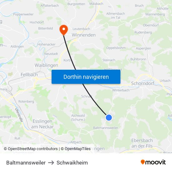 Baltmannsweiler to Schwaikheim map
