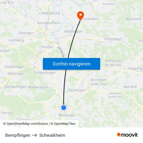 Bempflingen to Schwaikheim map