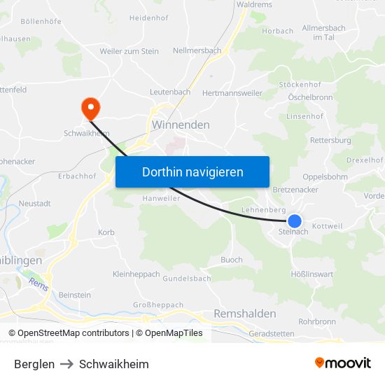 Berglen to Schwaikheim map